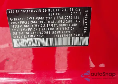 2015 Volkswagen Golf Tsi Sel 4-Door из США, поврежденный, VIN 3VW217AU1FM011852